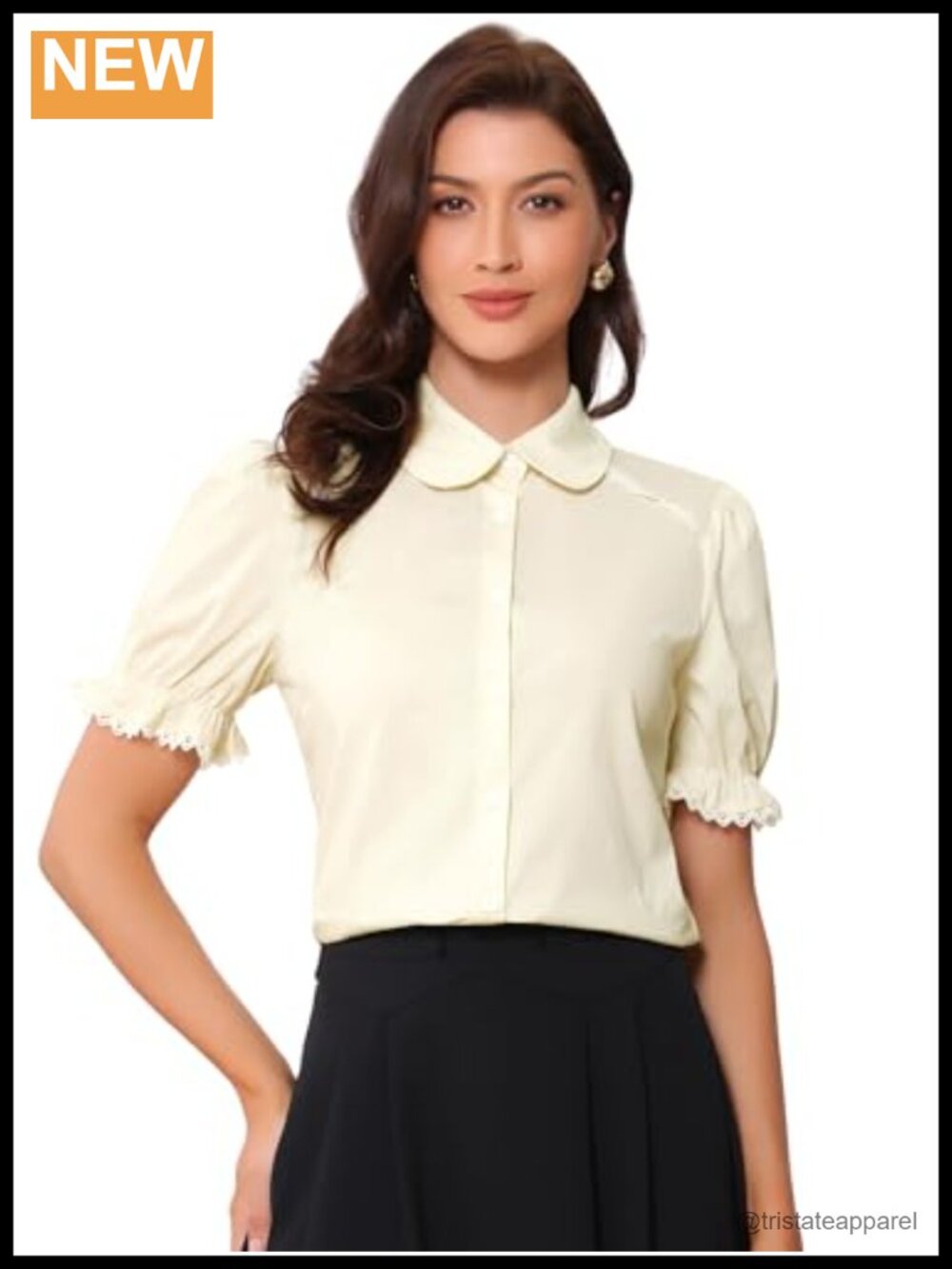 Allegra K Womens Peter Pan Collar Blouse Cotton Nylon Spandex Work Top